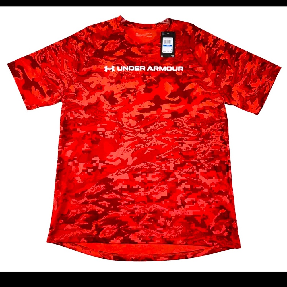 Under Armour UA Tech Heat Gear Red Camo Men's XL Short Sleeve Shirt NWT